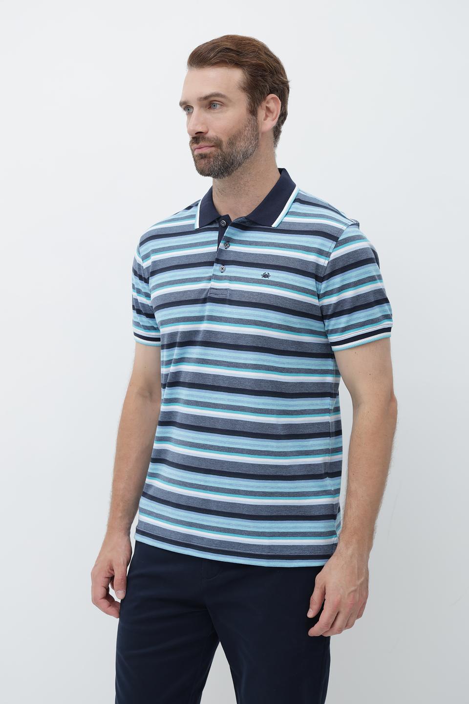 Поло Granchio в полоску синий