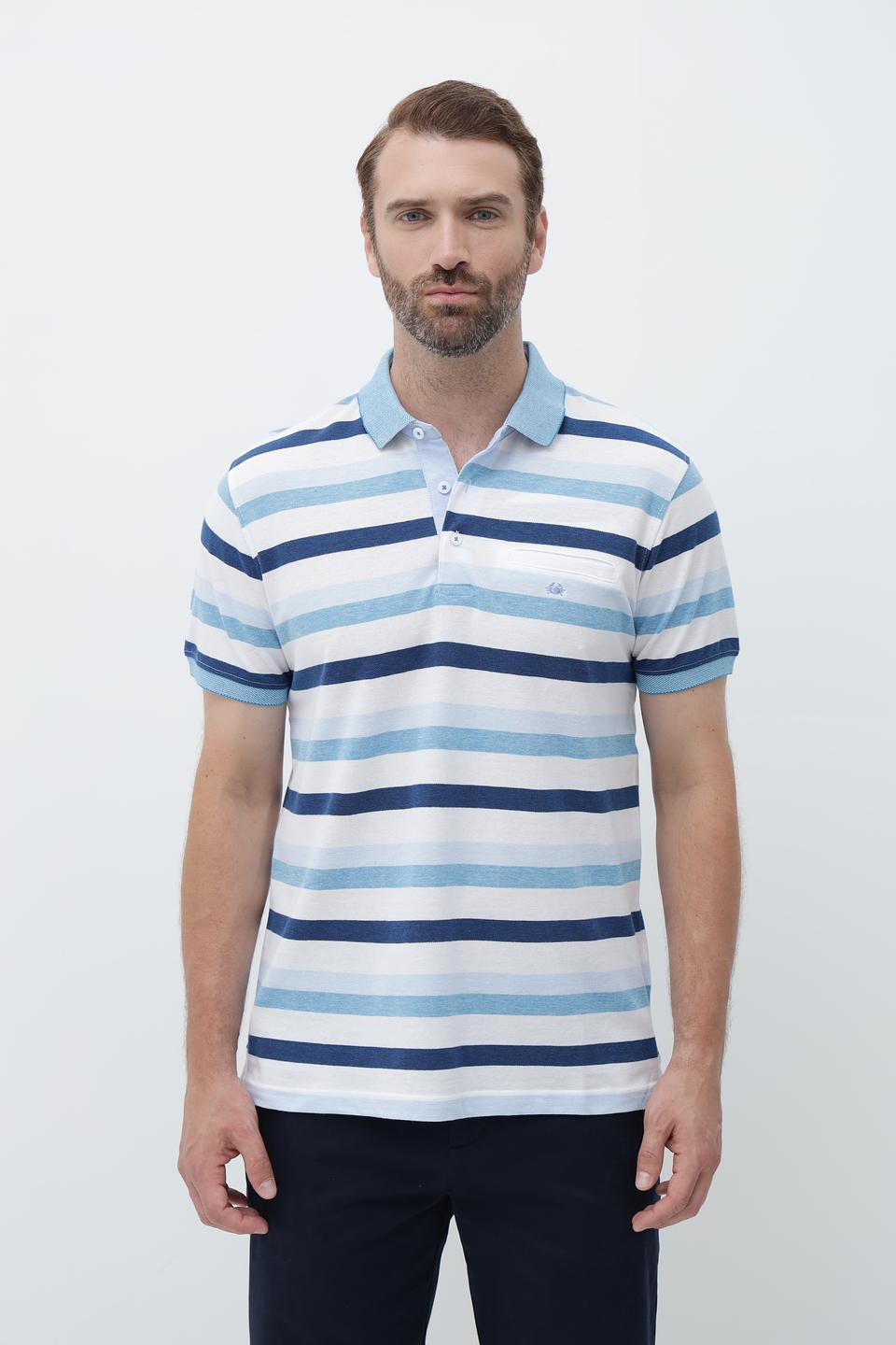 Поло Granchio в полоску голубой