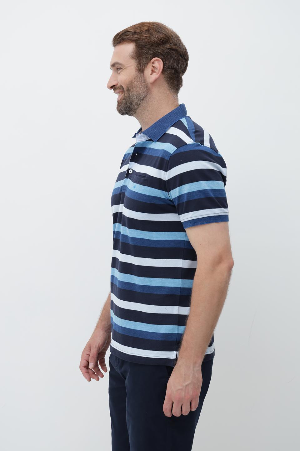 Поло Granchio в полоску синий