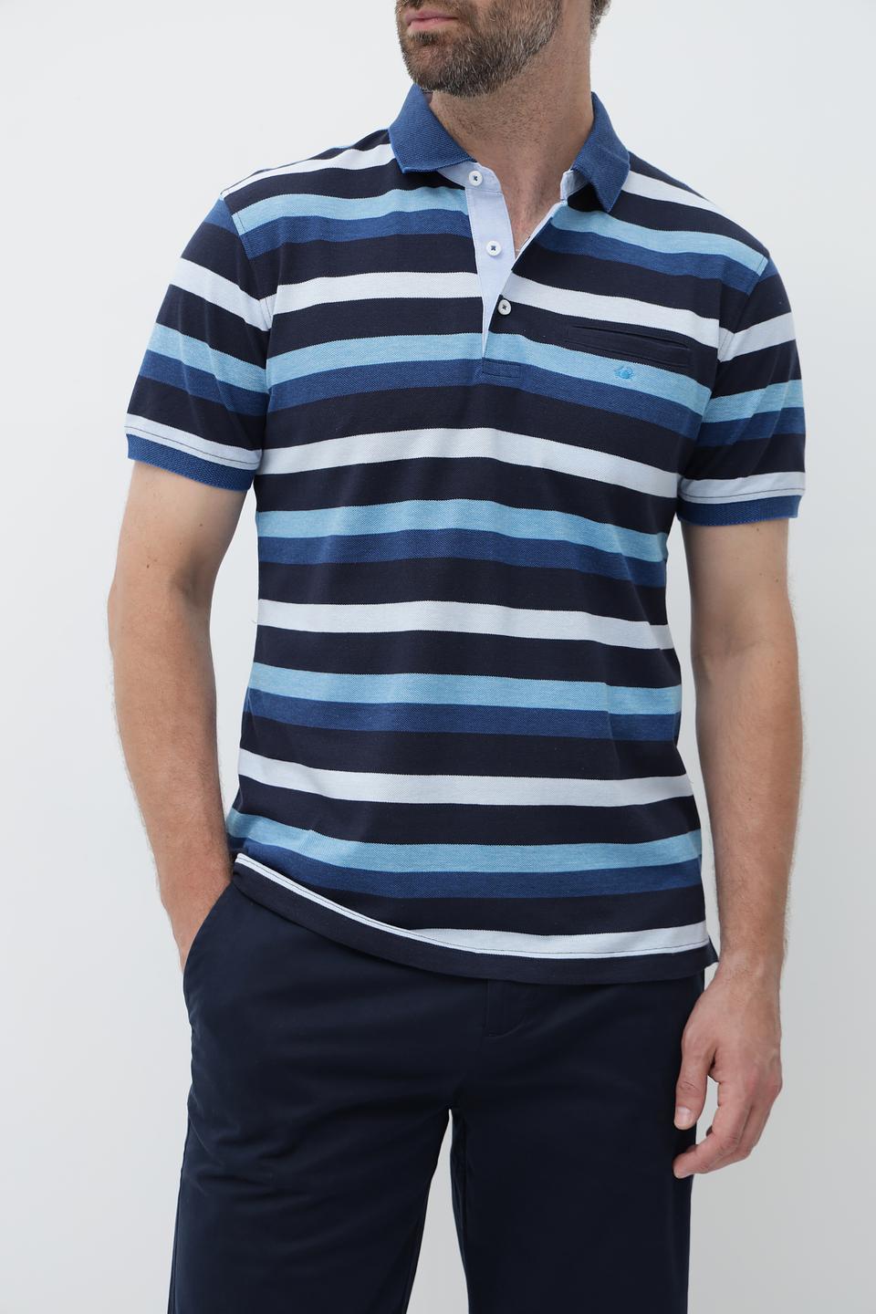 Поло Granchio в полоску синий