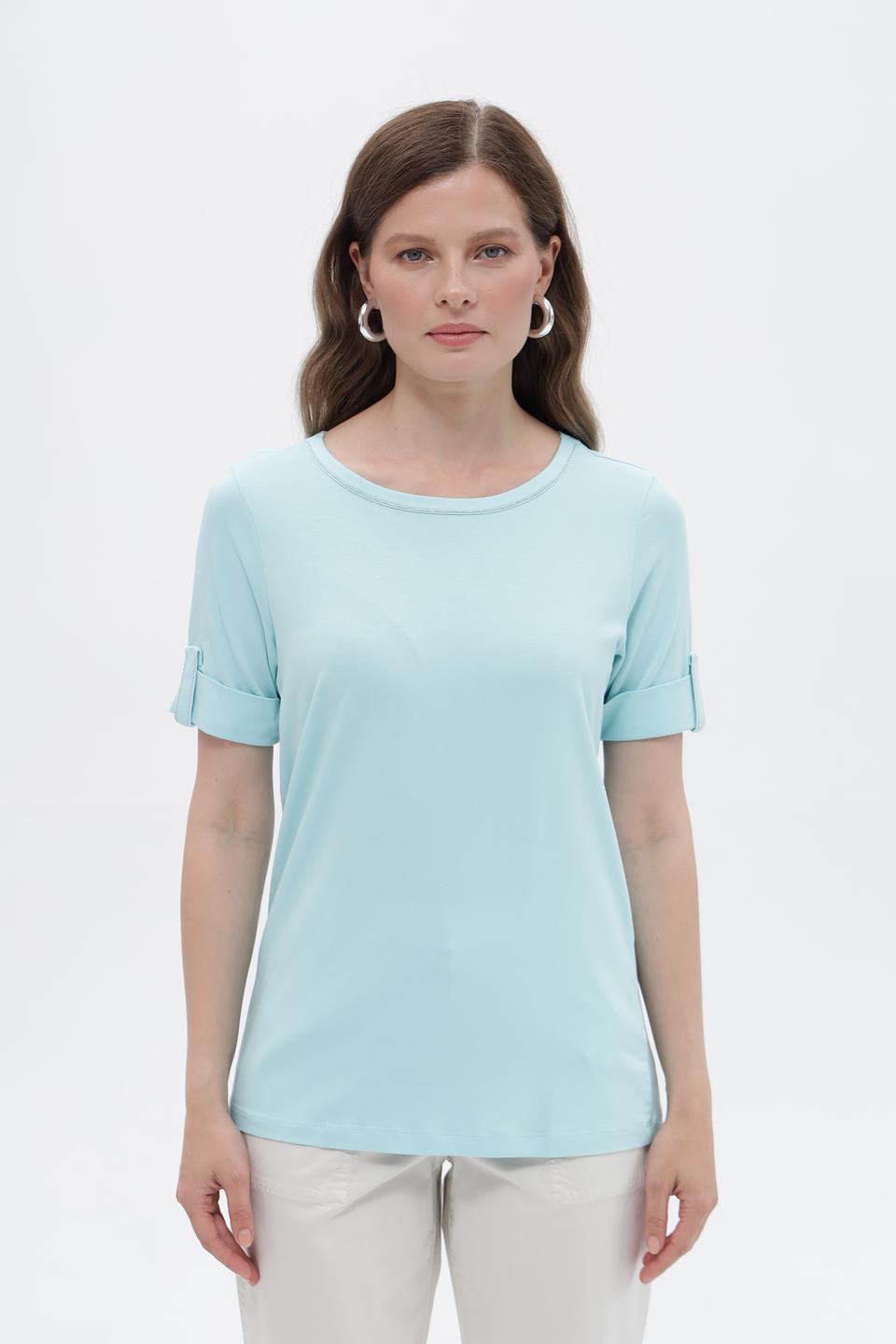 Футболка Bianca с рукавами-манжетами голубая