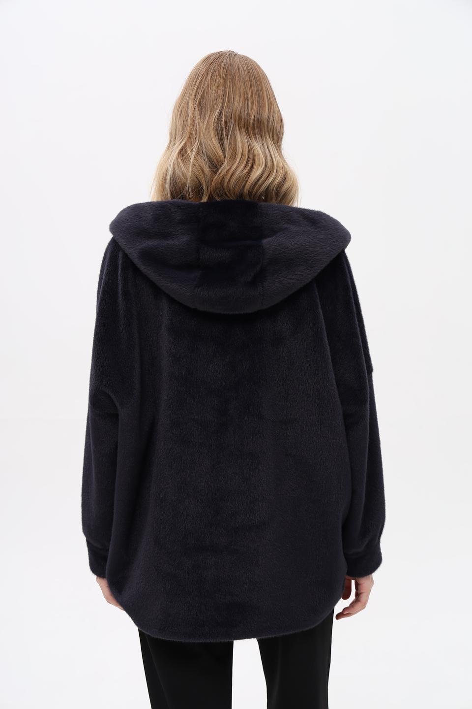 Шуба Electra style с капюшоном тёмно-синяя