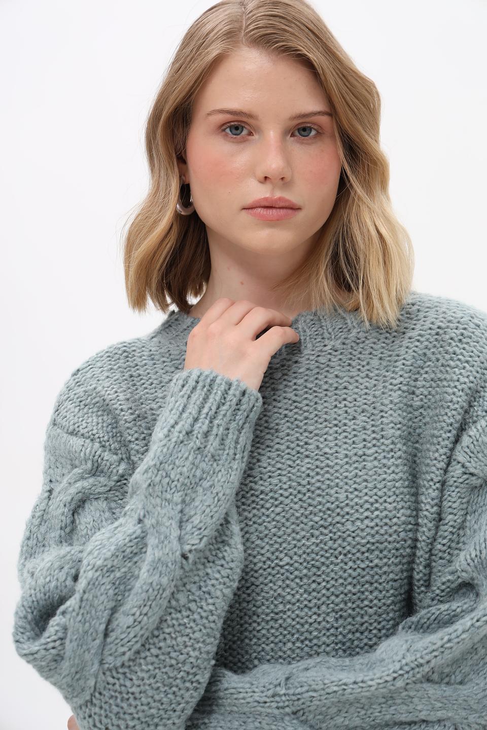Пуловер Marhatter с косами серо-голубой