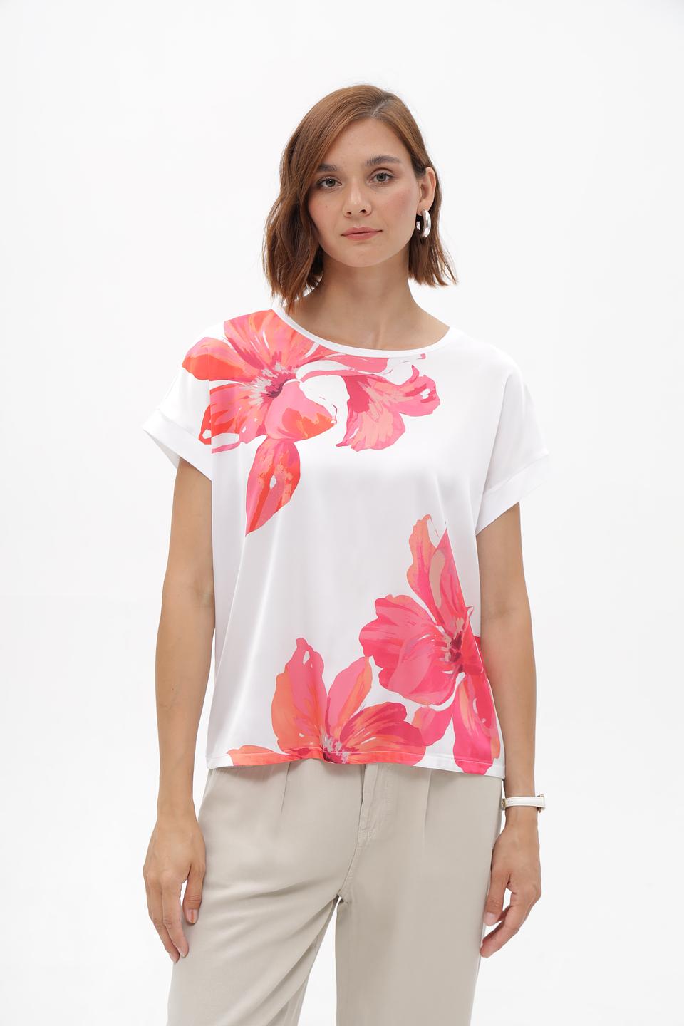Блуза Monari белая с ярким цветочным принтом