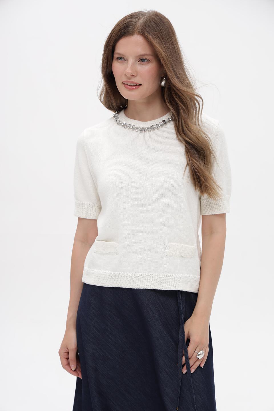 Пуловер Oui с жемчужным декором