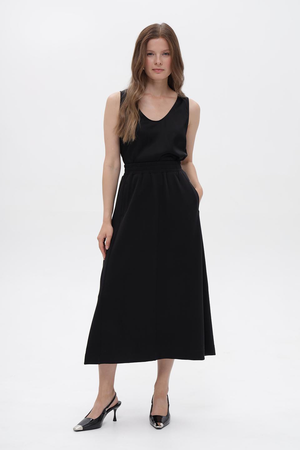 Юбка миди Oui черная с эластичным поясом