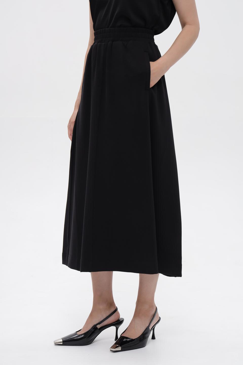 Юбка миди Oui черная с эластичным поясом