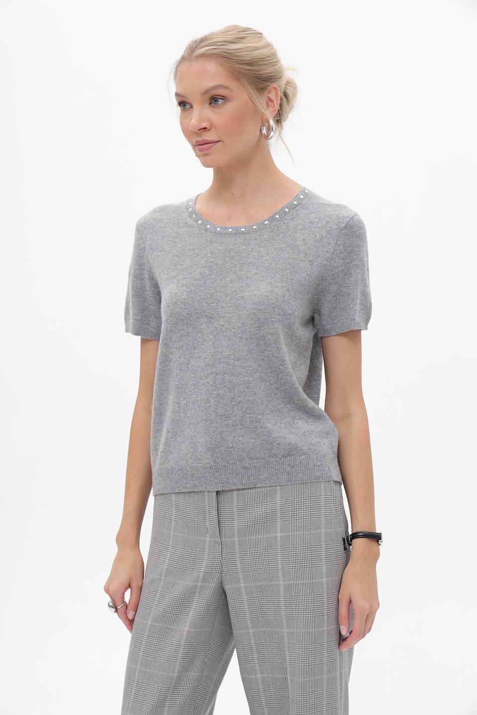 Пуловер Oui с жемчугом серый