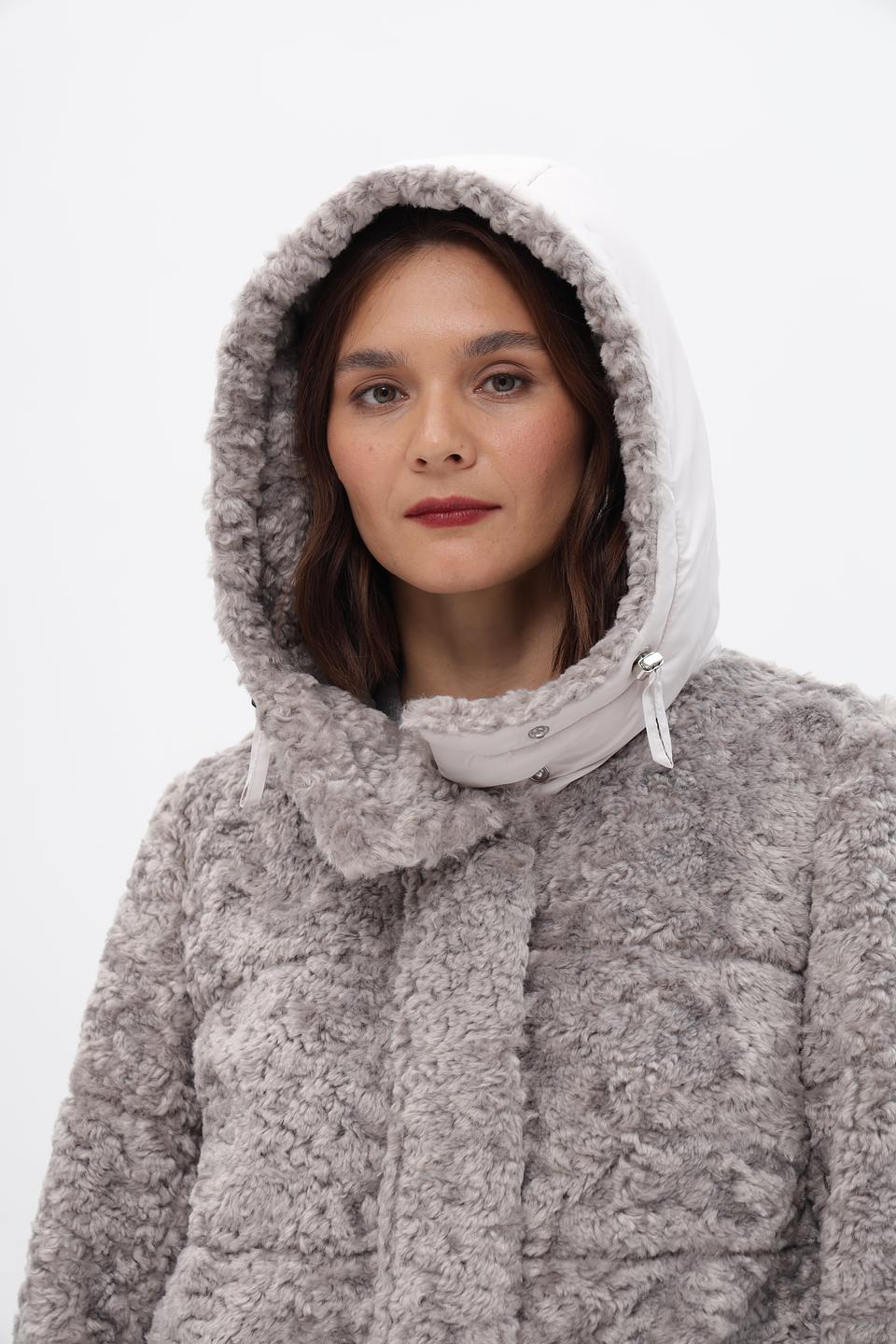 Шуба Electra style серая с капюшоном