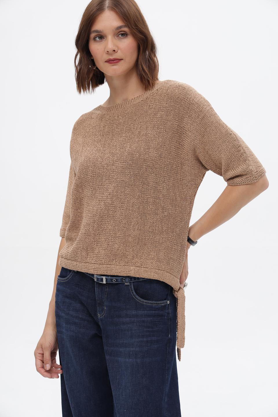 Пуловер Oui с завязками бежевый