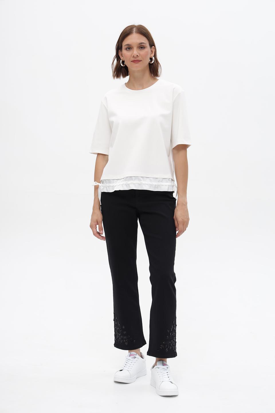 Пуловер Marc Cain с оборками белый