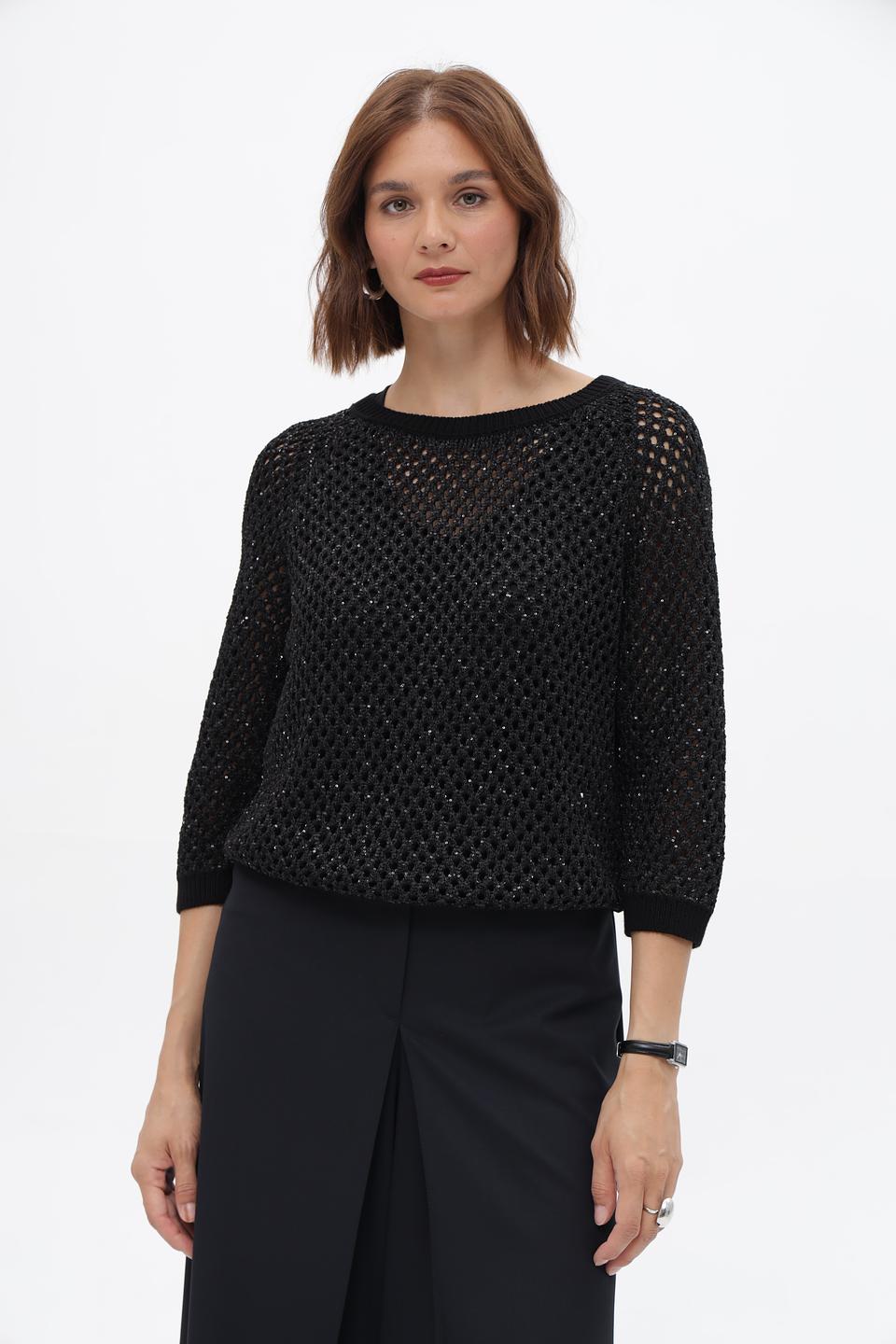 Пуловер Monari чёрный ажурный