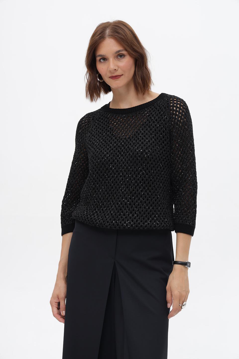 Пуловер Monari чёрный ажурный