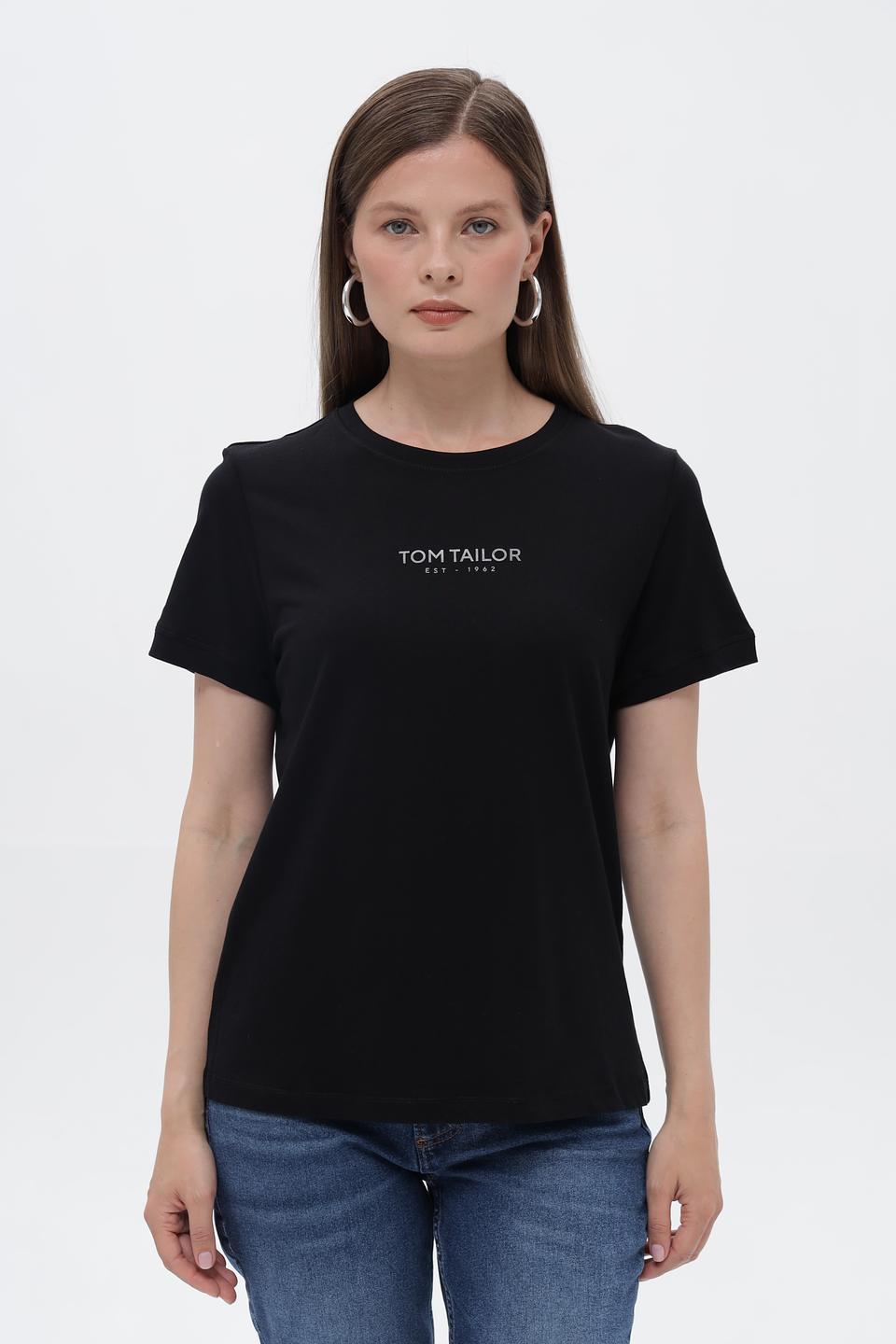 Футболка Tom Tailor женская черная с логотипом