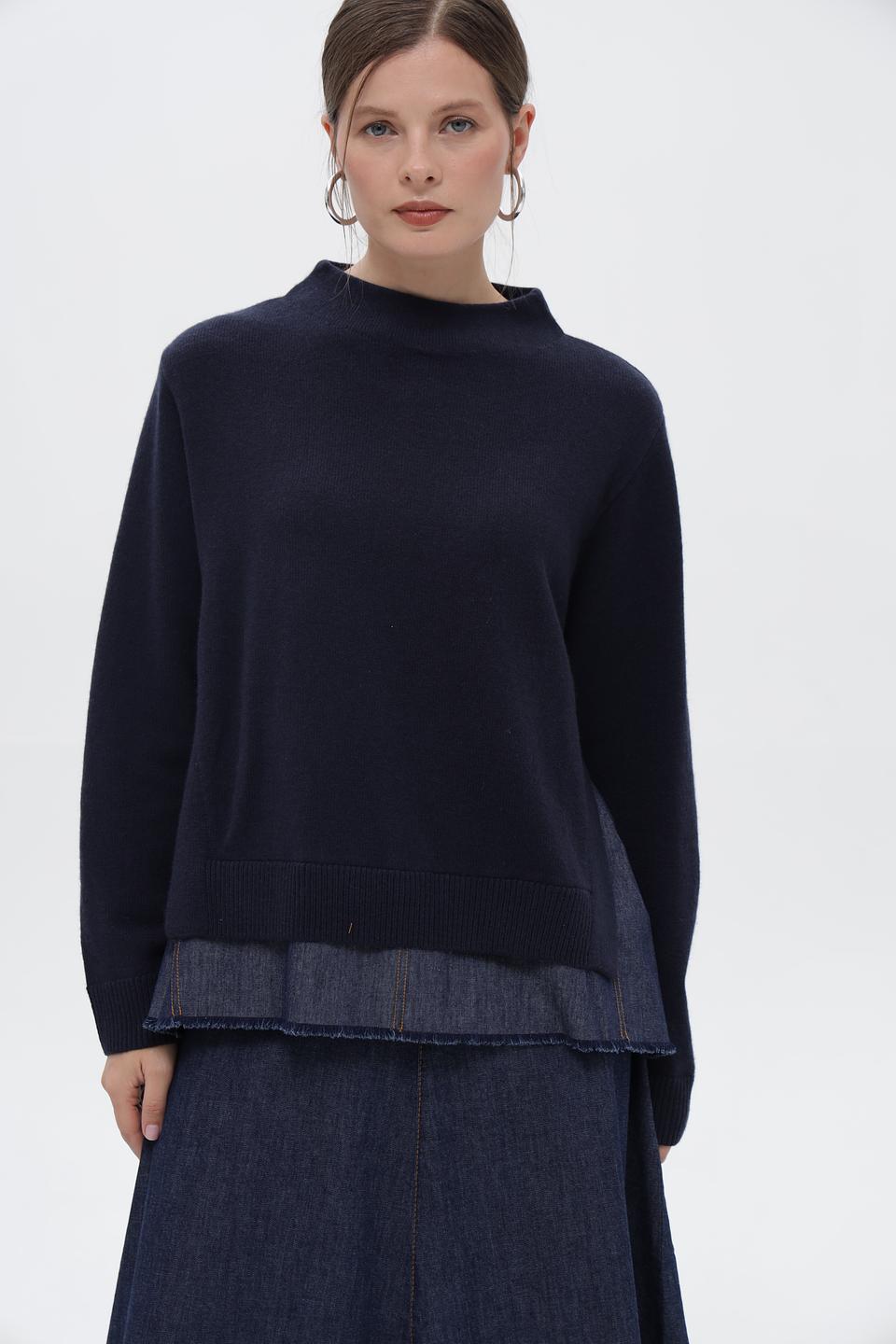 Пуловер Oui с джинсовой вставкой