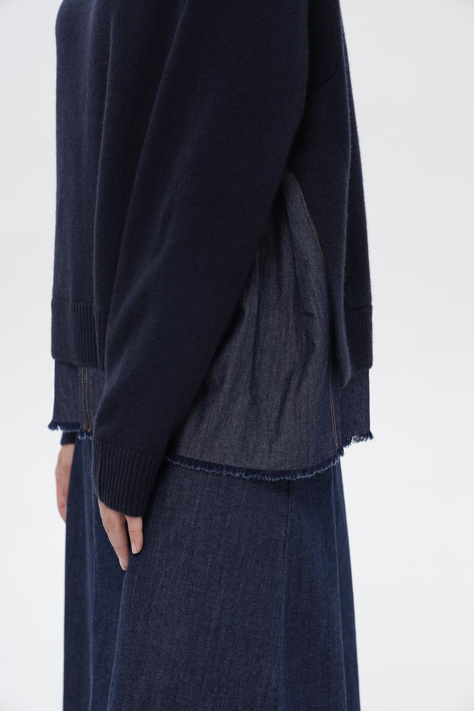 Пуловер Oui с джинсовой вставкой