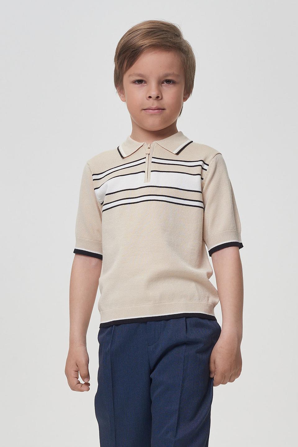 Поло Choupette для мальчика бежевое с полосками и молнией