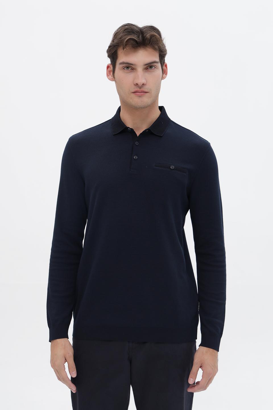 Джемпер Bugatti с воротником-поло тёмно-синий