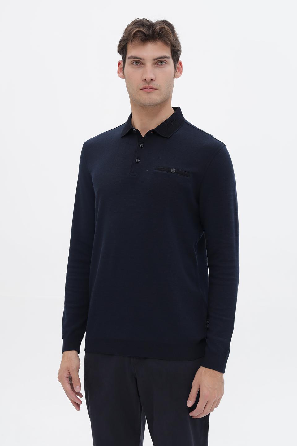 Джемпер Bugatti с воротником-поло тёмно-синий