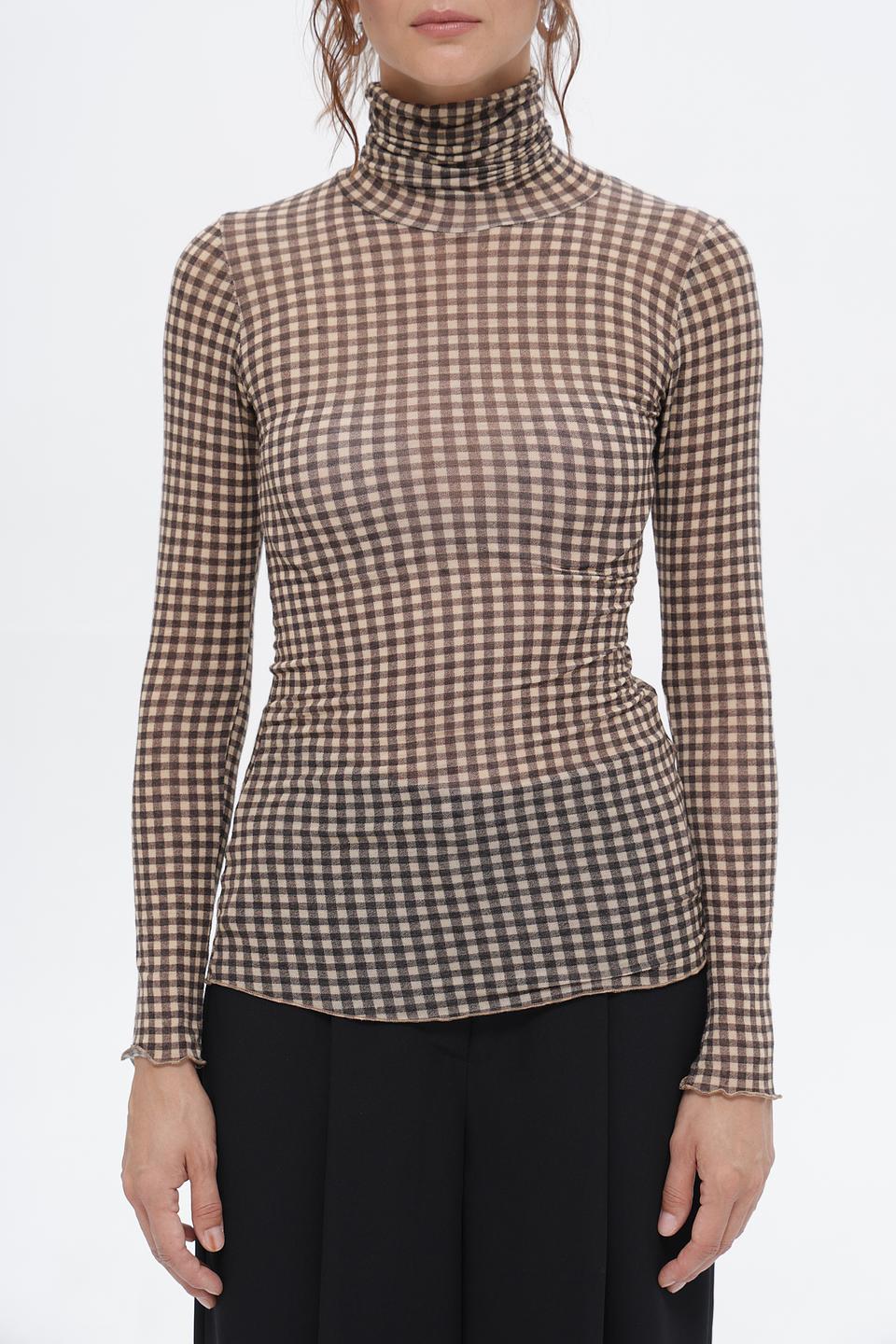 Футболка Croche в клетку с высоким воротом