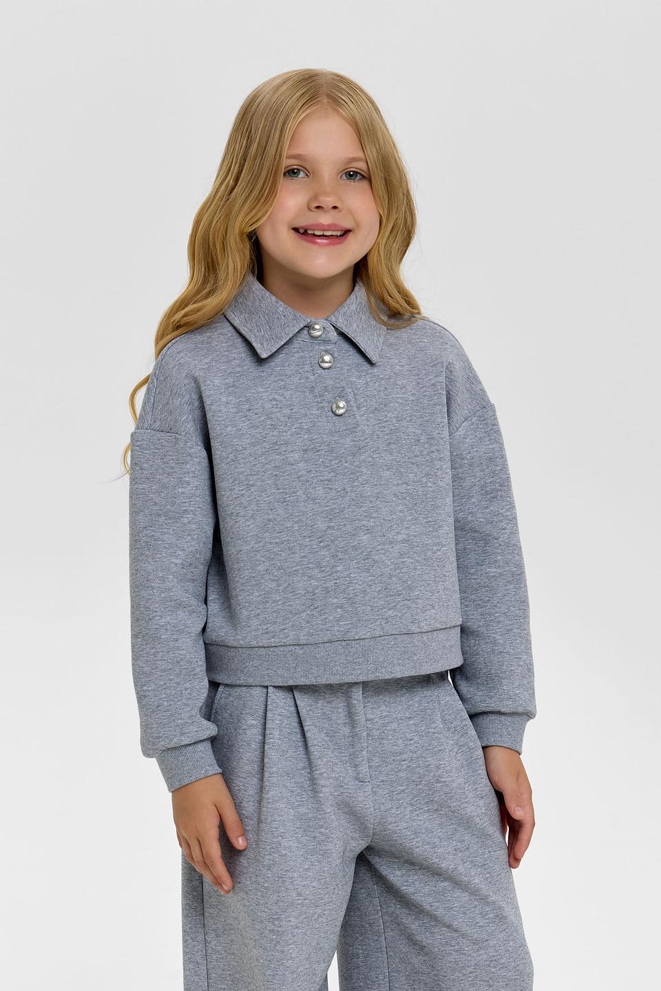 Толстовка Choupette дев. с воротником-поло серая