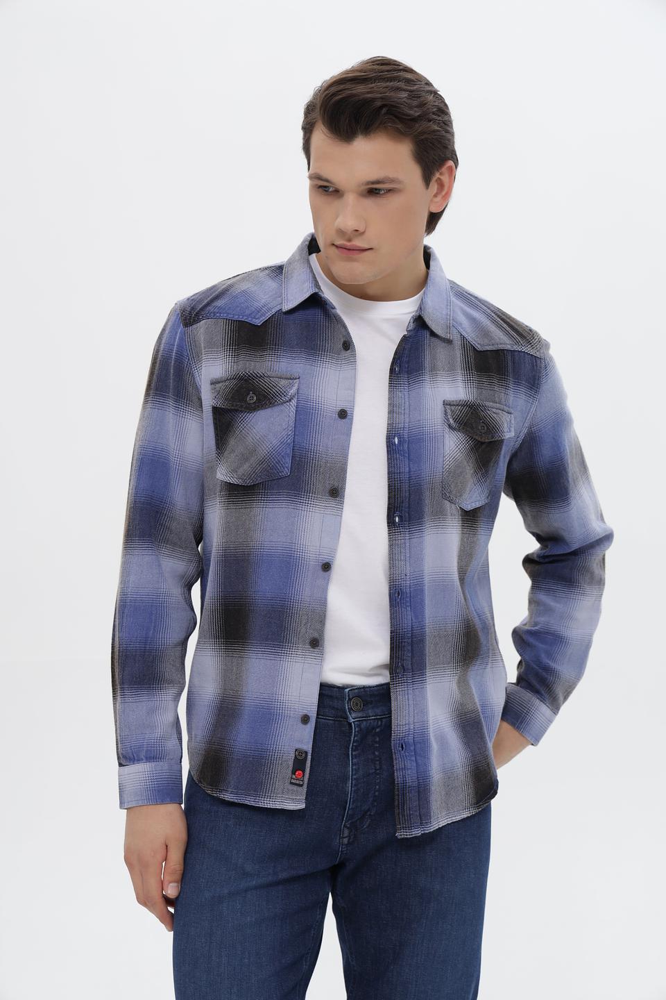 Рубашка Time Zone в клетку синяя