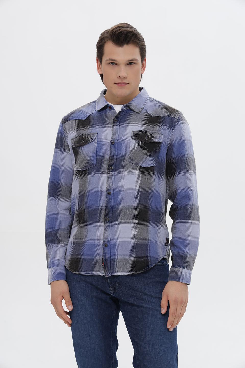 Рубашка Time Zone в клетку синяя