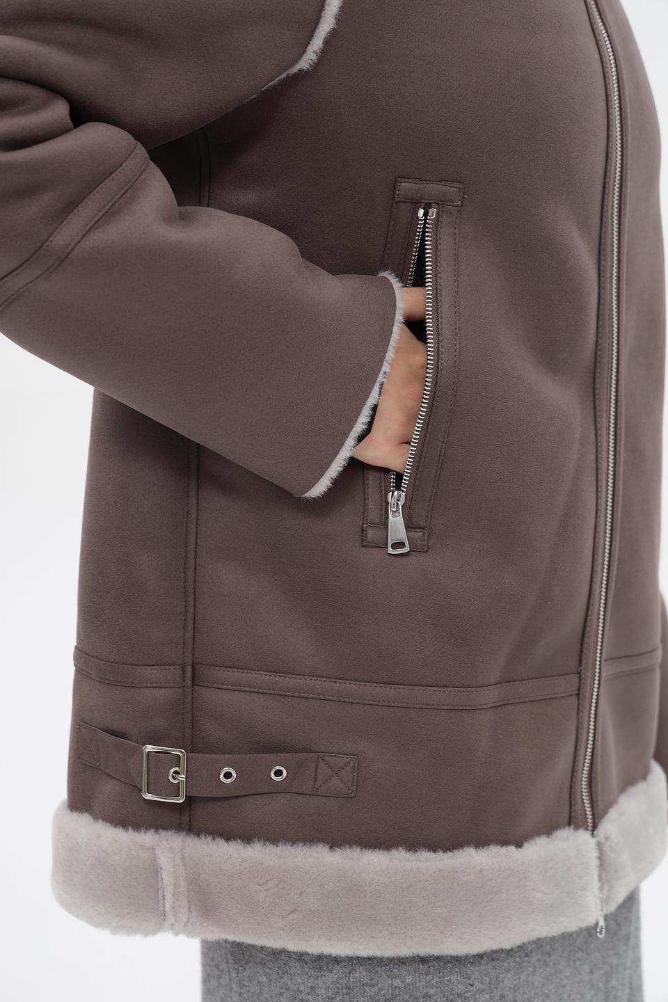 Дублёнка Electra style с капюшоном серая