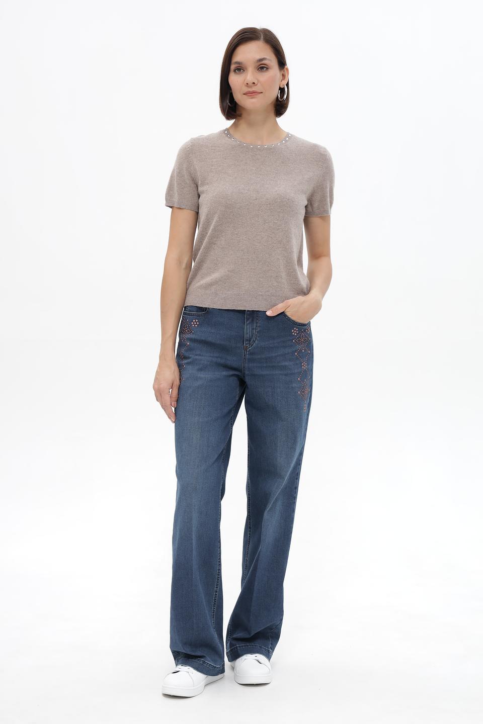 Пуловер Oui с жемчугом бежевый