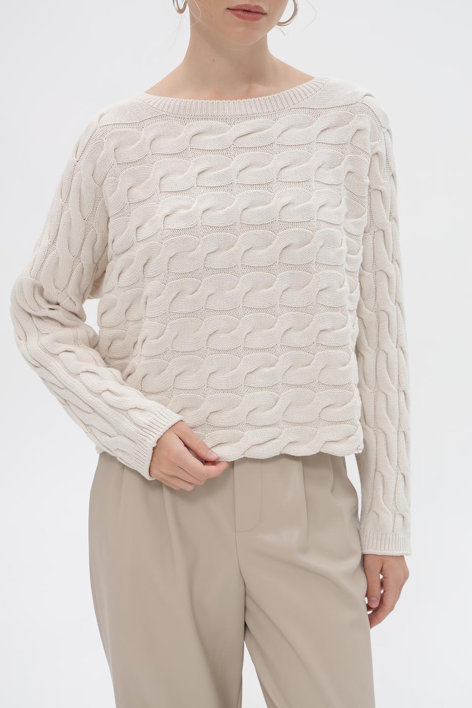 Пуловер Oui с косами бежевый