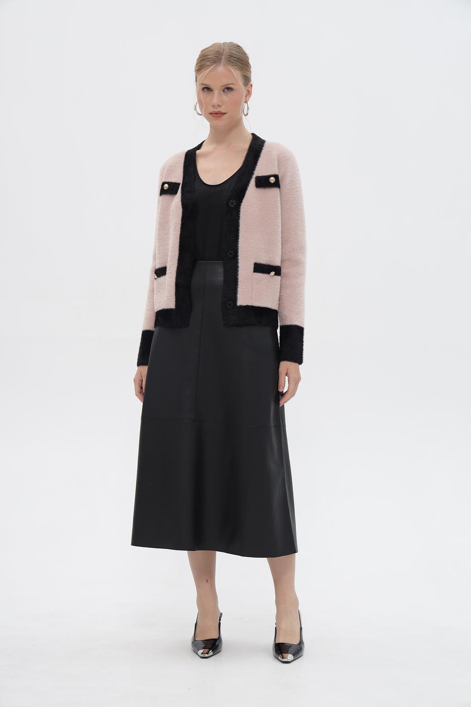 Юбка Lecomte кожаная чёрная миди