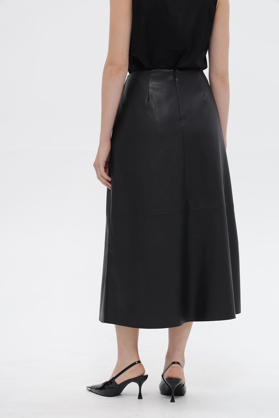 Юбка Lecomte кожаная чёрная миди