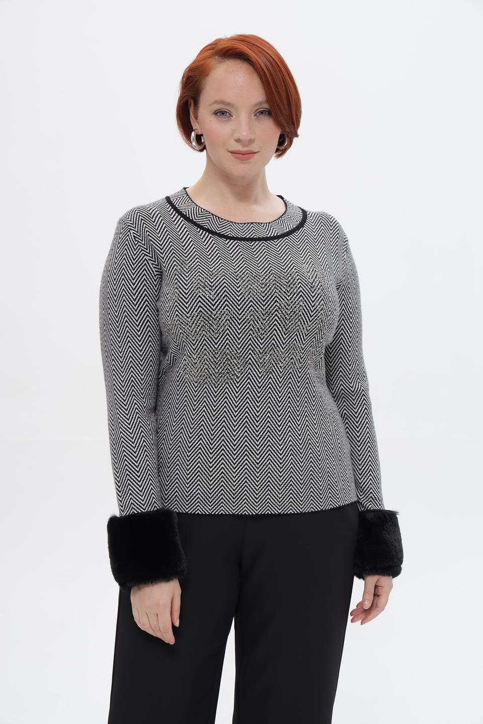 Пуловер Passioni с меховыми манжетами