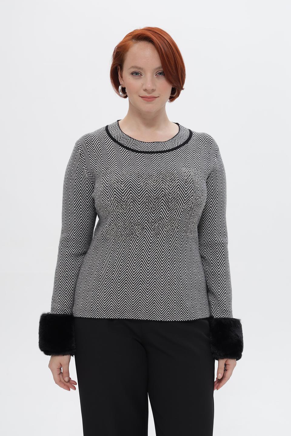 Пуловер Passioni с меховыми манжетами