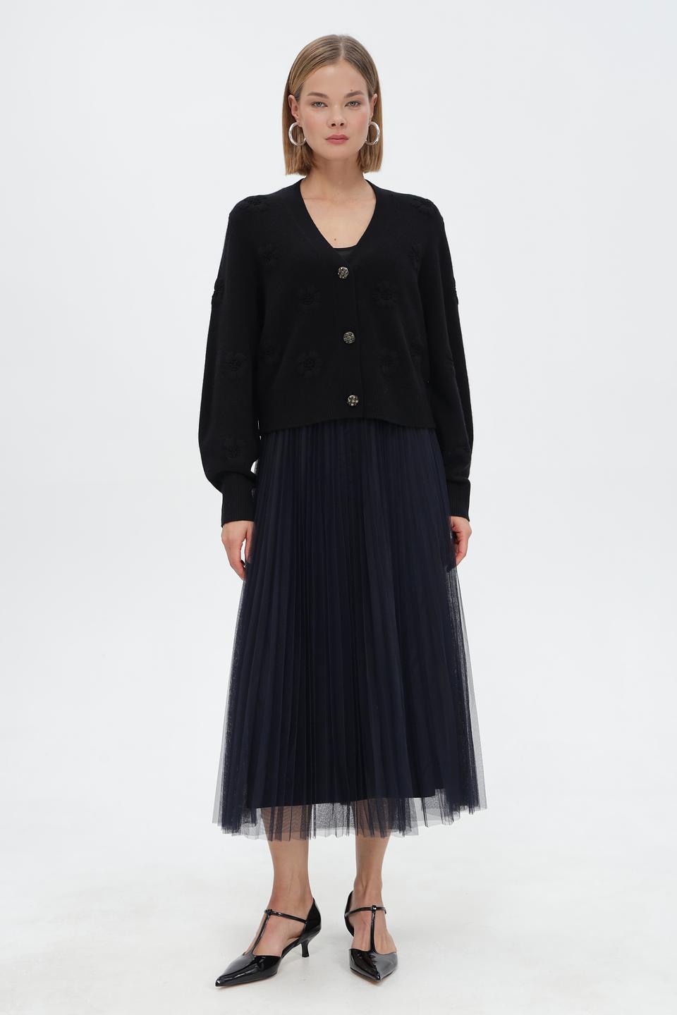 Юбка Oui плиссированная темно-синяя