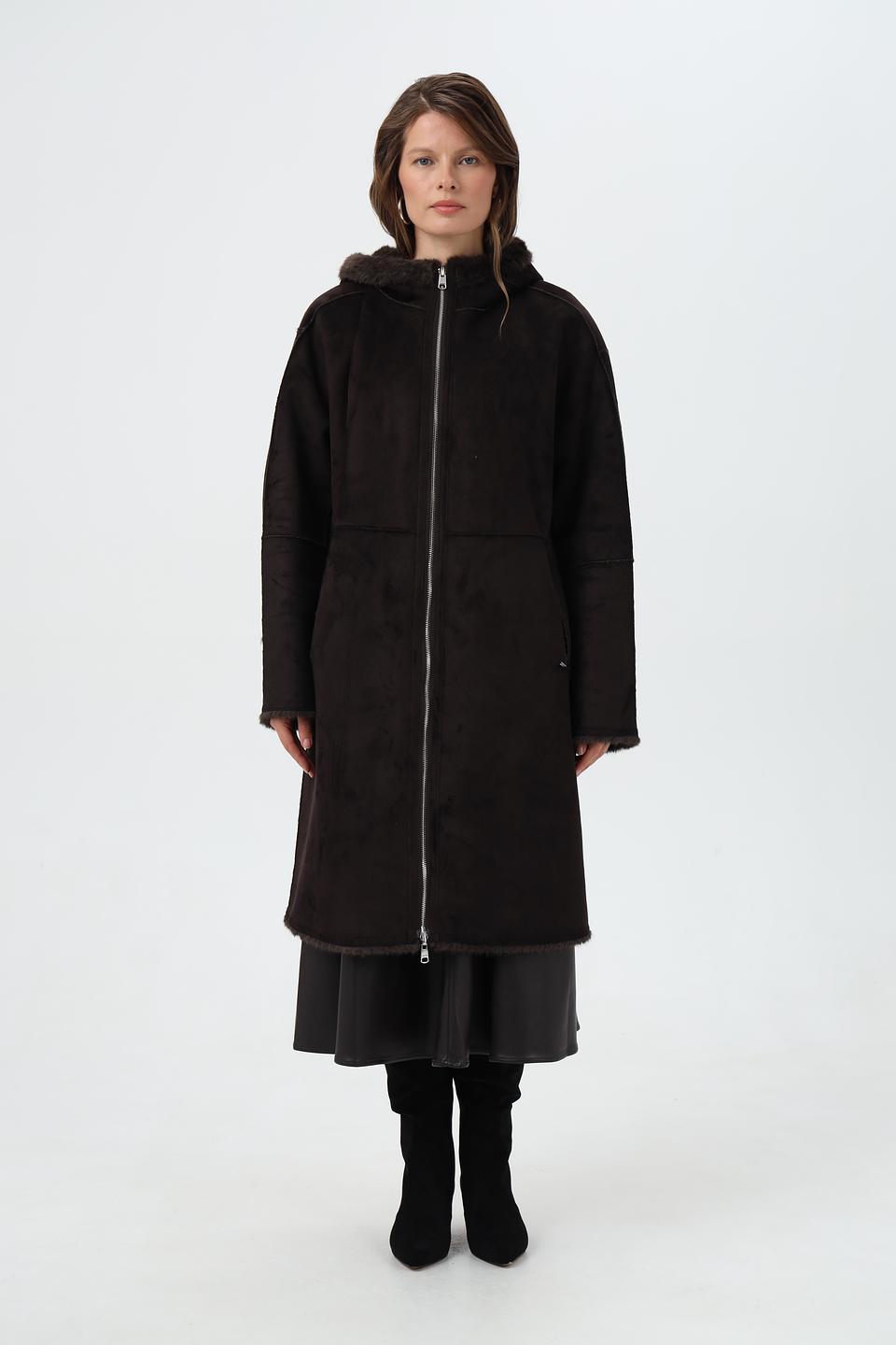 Шуба Cinque с капюшоном коричневая