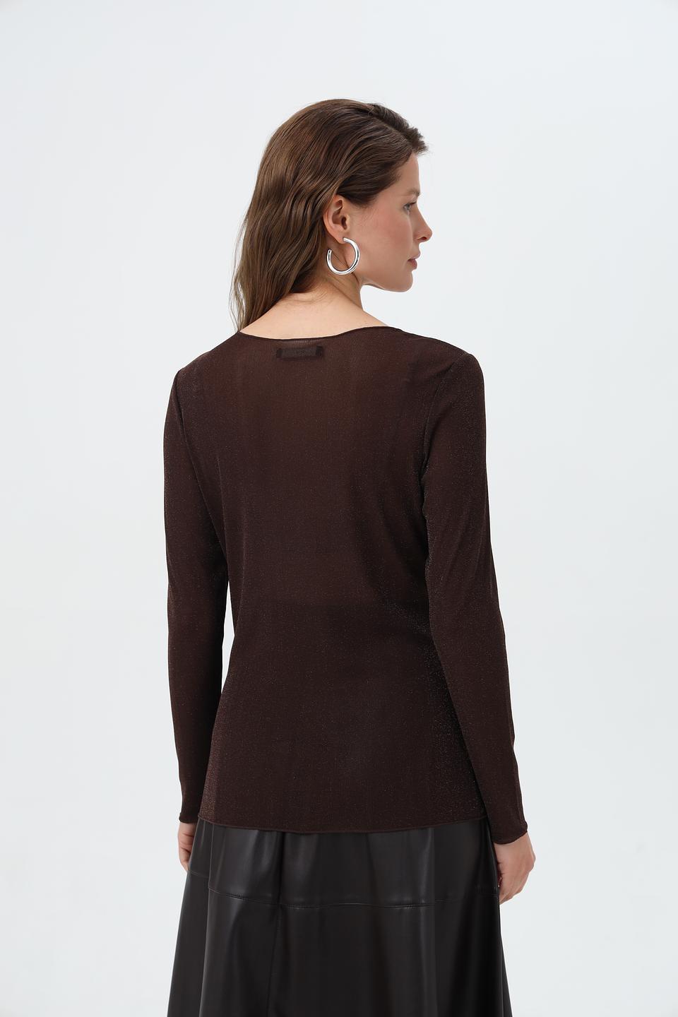 Пуловер Oui с блестками коричневый