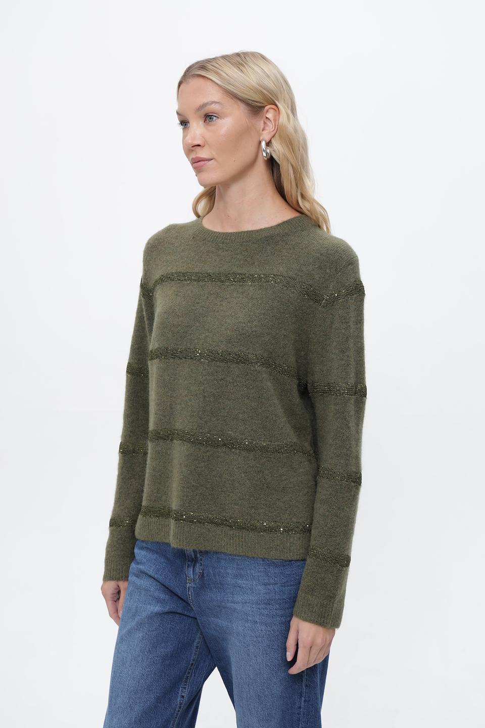 Пуловер Lecomte с пайетками оливковый