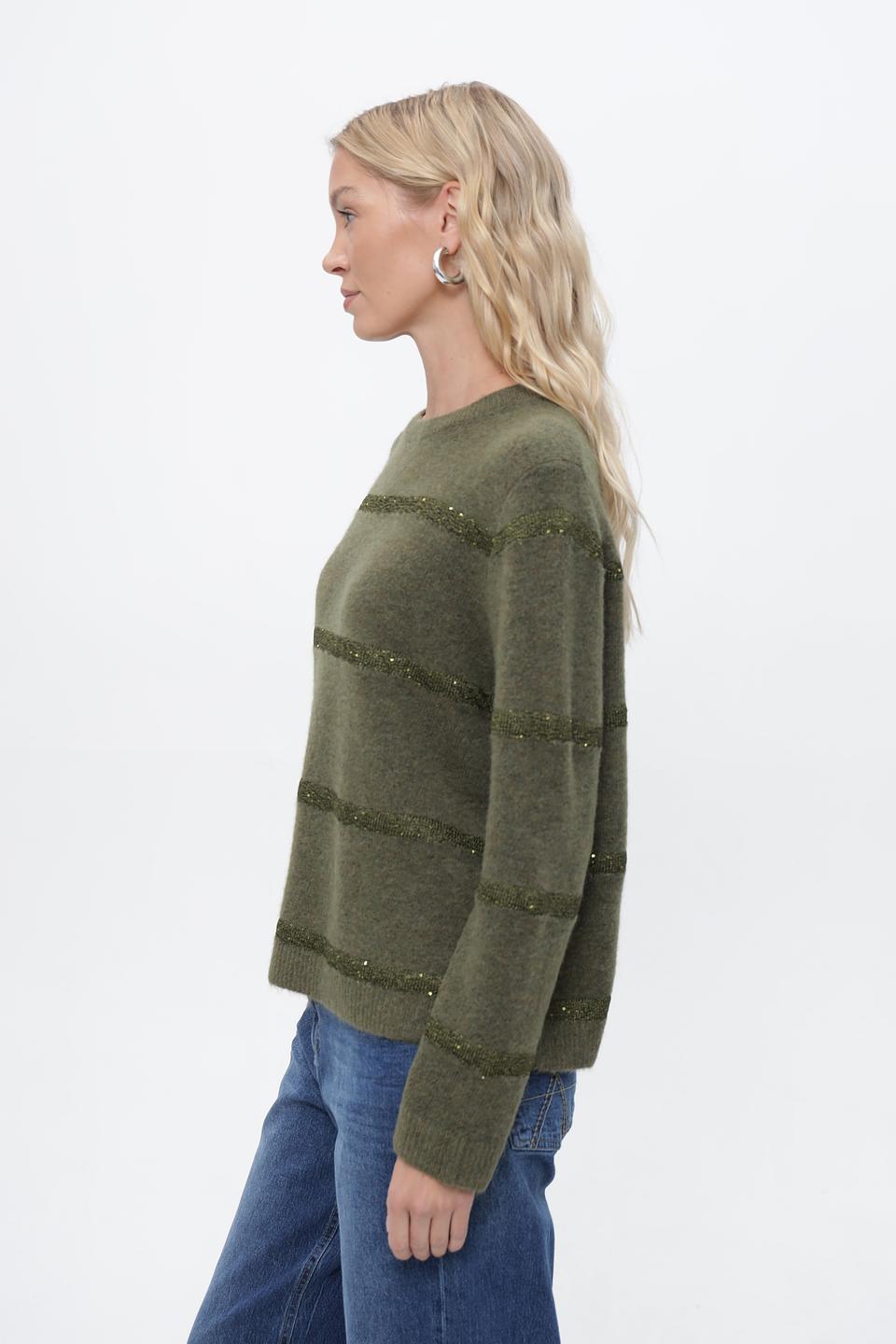 Пуловер Lecomte с пайетками оливковый