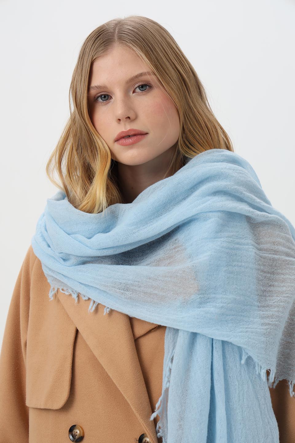 Шарф Fraas голубой с бахромой