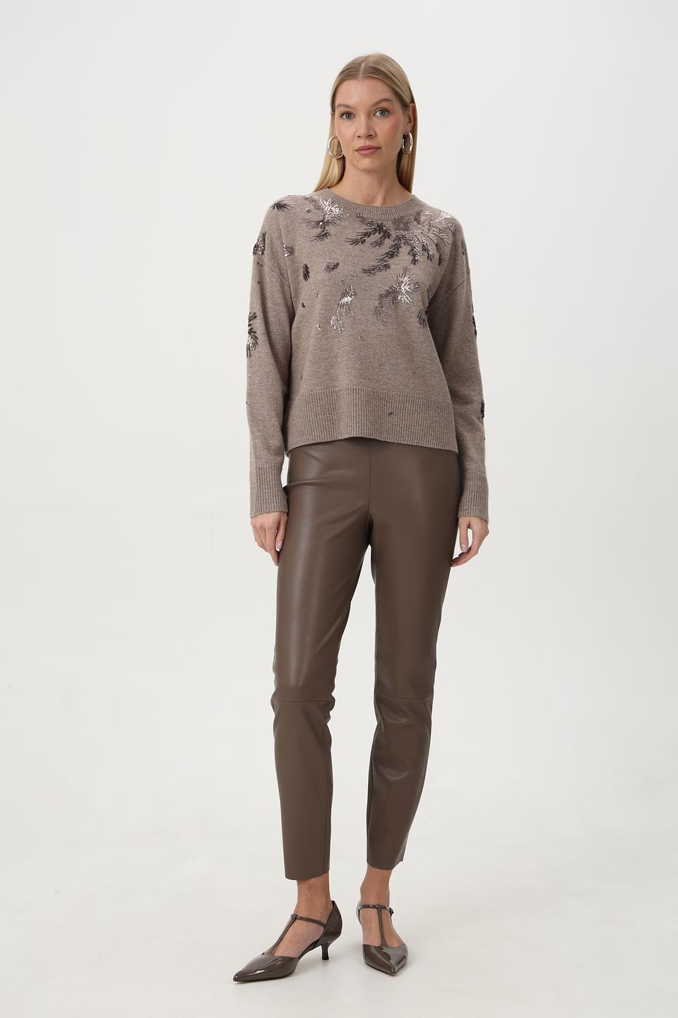 Пуловер Oui с пайетками бежевый