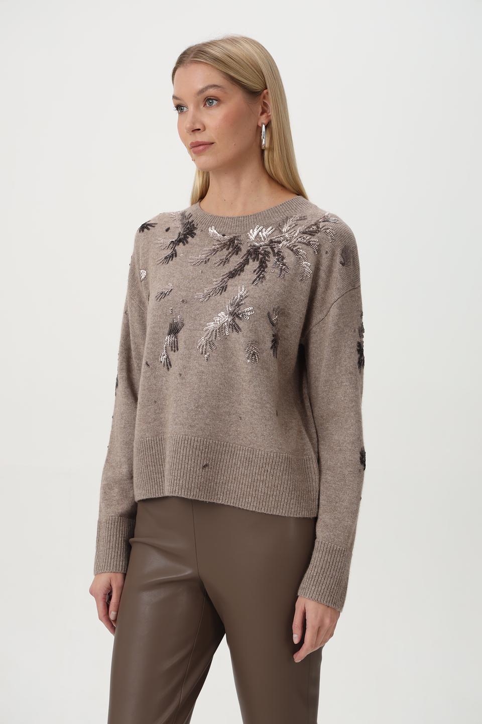 Пуловер Oui с пайетками бежевый