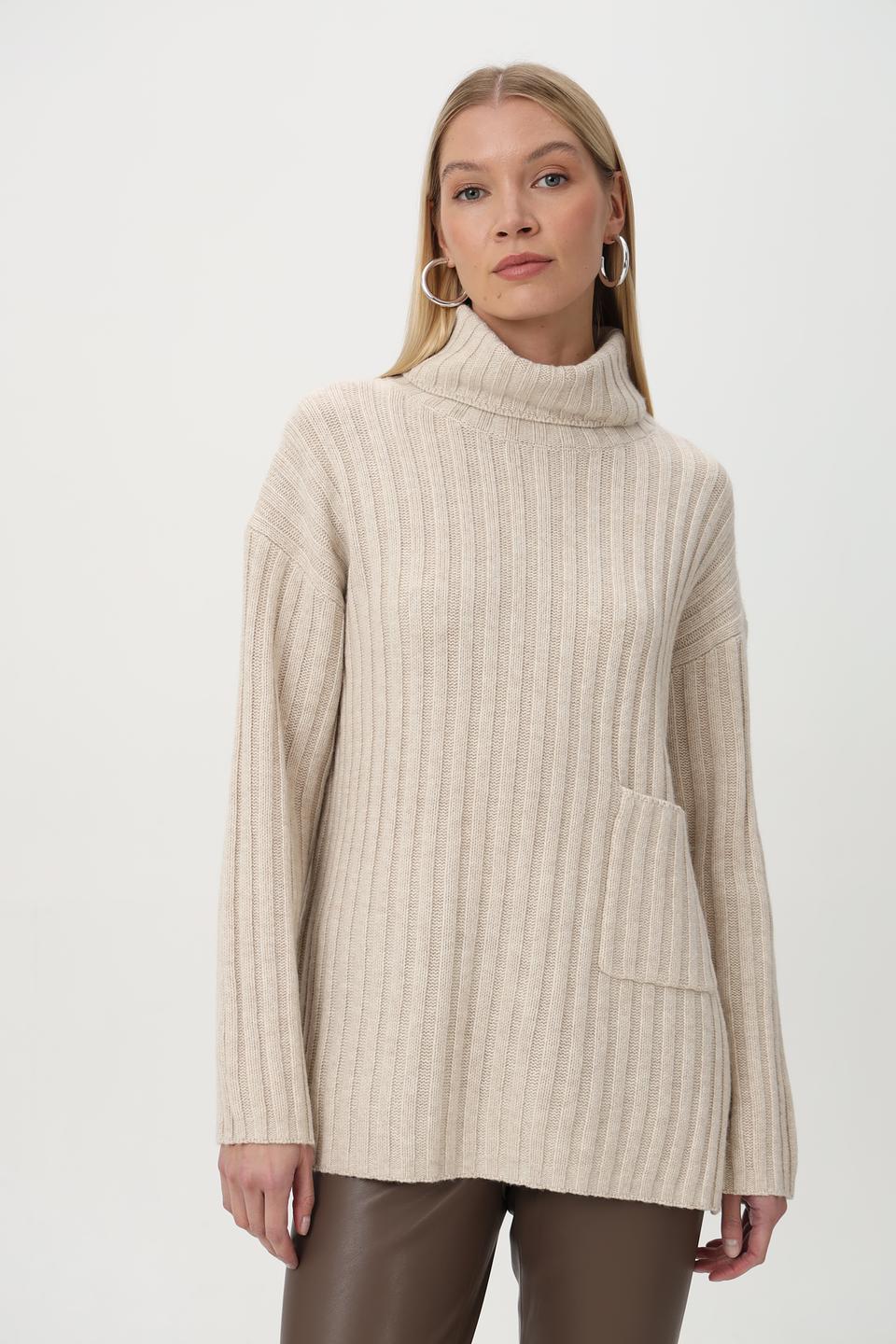 Пуловер Oui с карманом бежевый