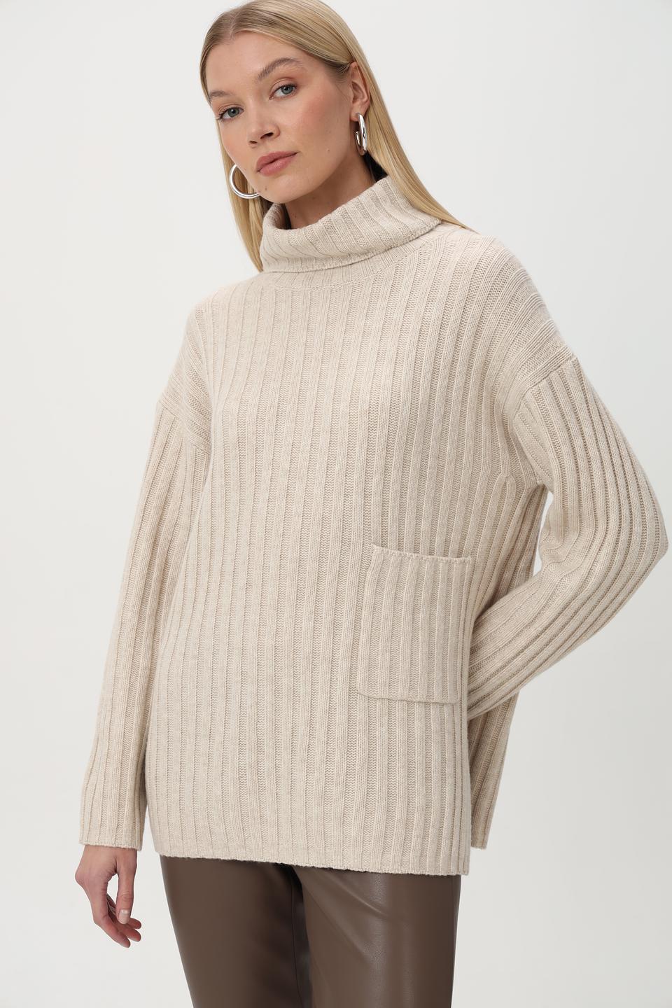 Пуловер Oui с карманом бежевый