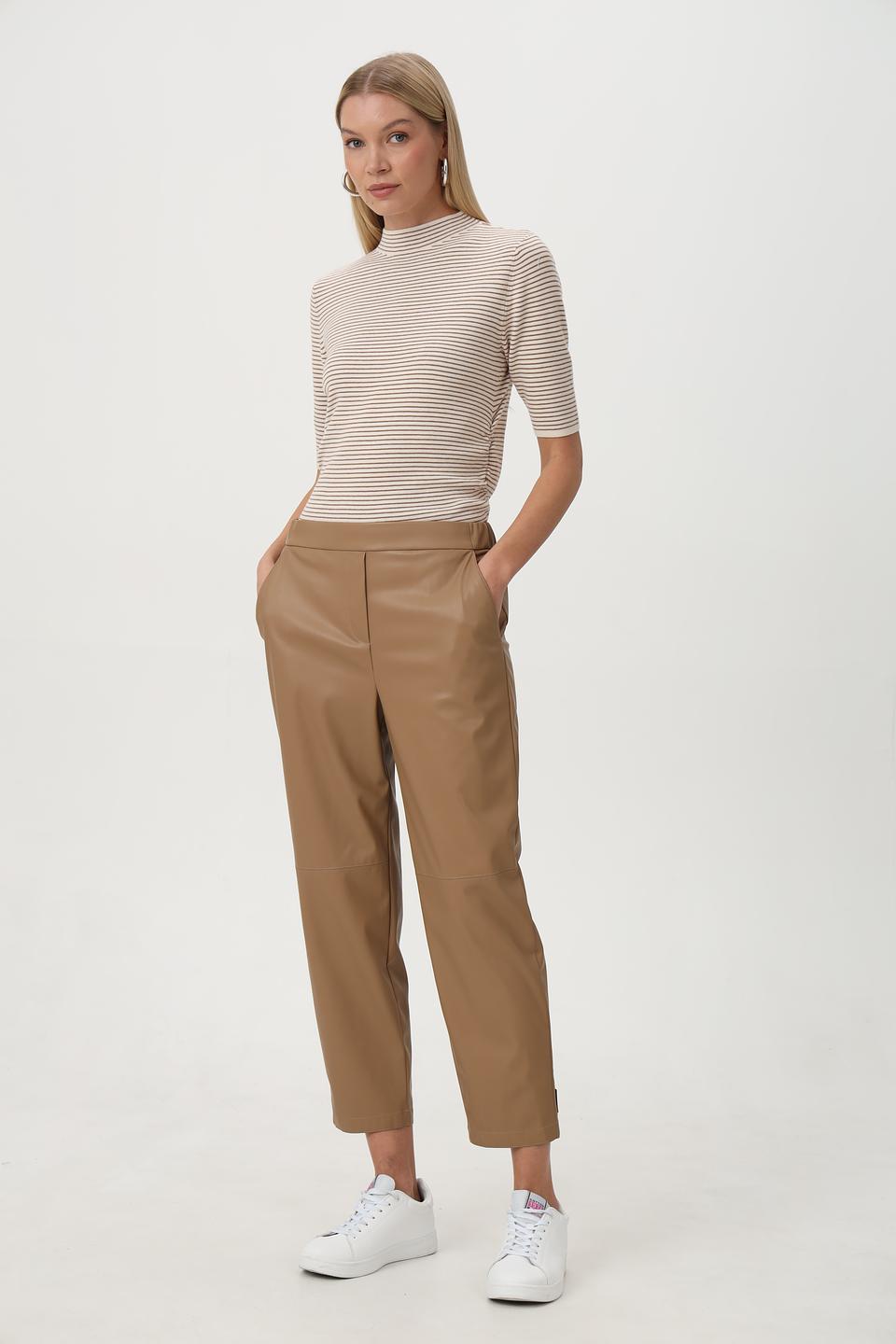 Брюки кожаные Marc Cain бежевые