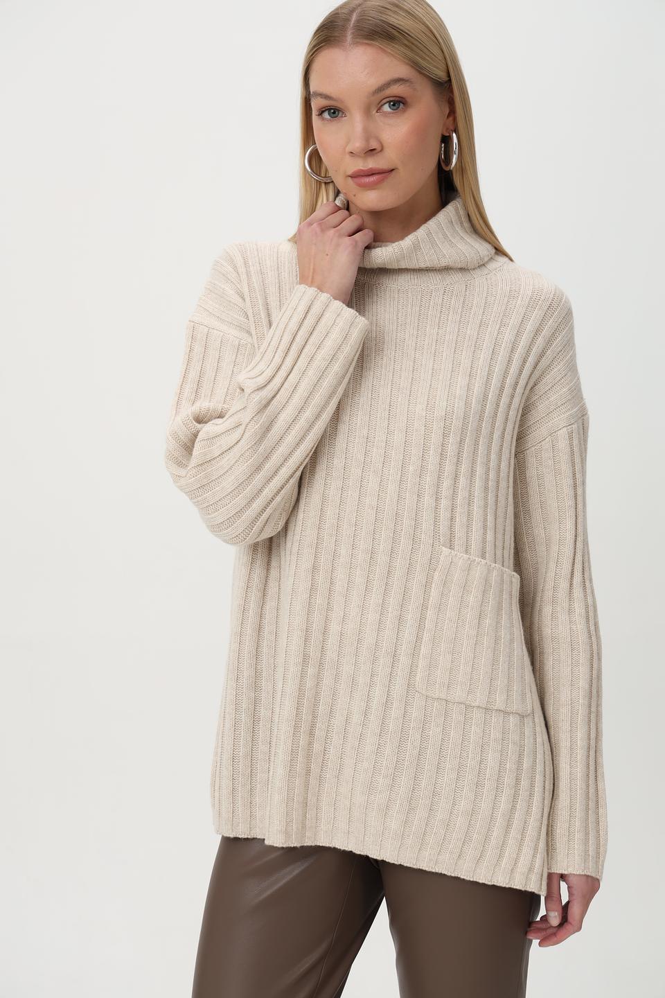 Пуловер Oui с карманом бежевый