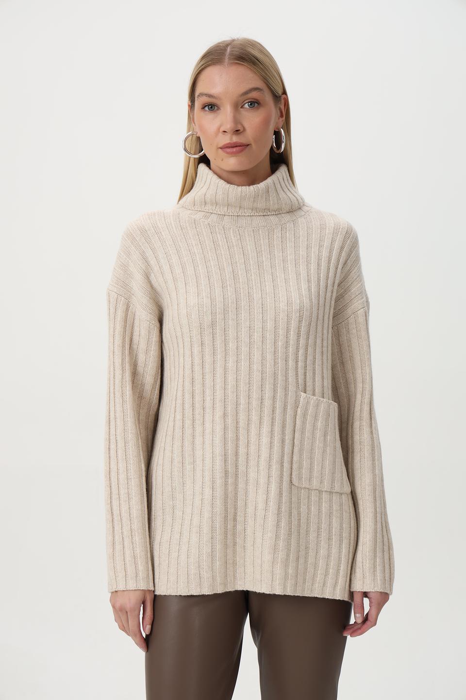 Пуловер Oui с карманом бежевый
