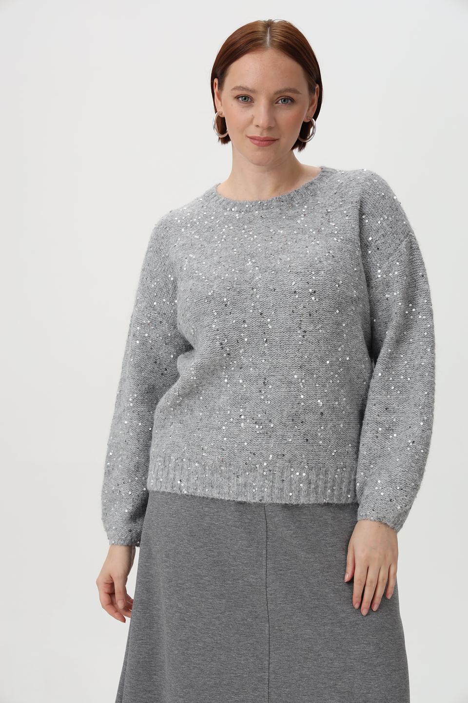 Пуловер Olsen с пайетками серый