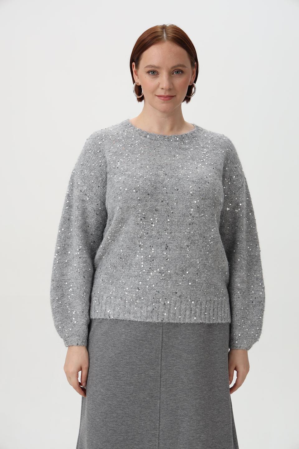 Пуловер Olsen с пайетками серый