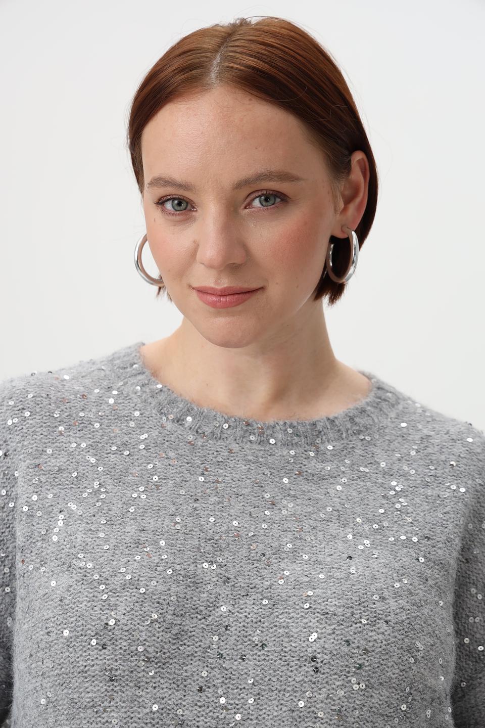 Пуловер Olsen с пайетками серый